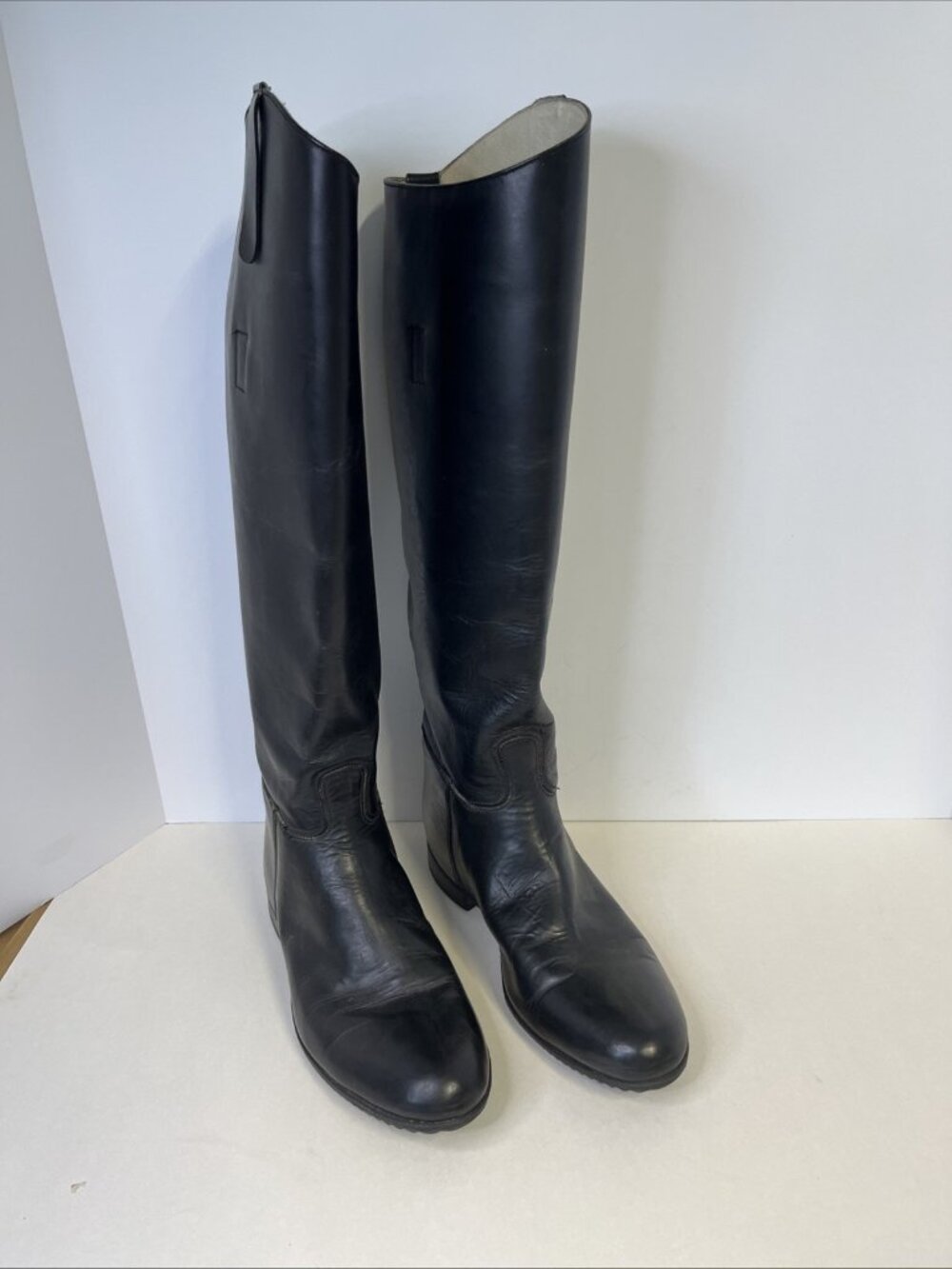 DER DAU Custom Made Black Leather Women’s  Riding Boots Over The Knee 8.5 XXL